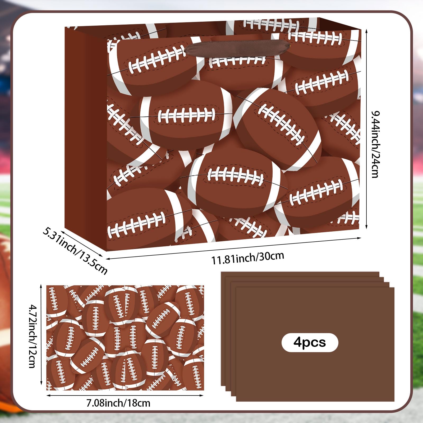 Hooqict Large Football Gift Bag Football Birthday Party Gift Wrapping Bag with Handles, Tissue Paper and Greeting Card for Boys Men Sport Themed Goodie Treat Party Favors