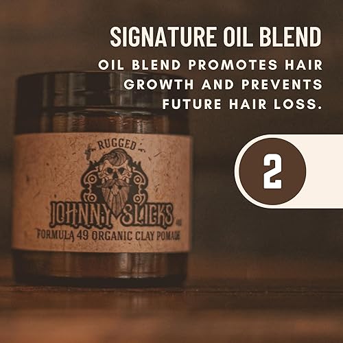 Miniatura 4 de Johnny Slicks Pomada de arcilla original Formula 49 - Pomada orgánica para hombres con sujeción firme y acabado mate promueve el crecimiento