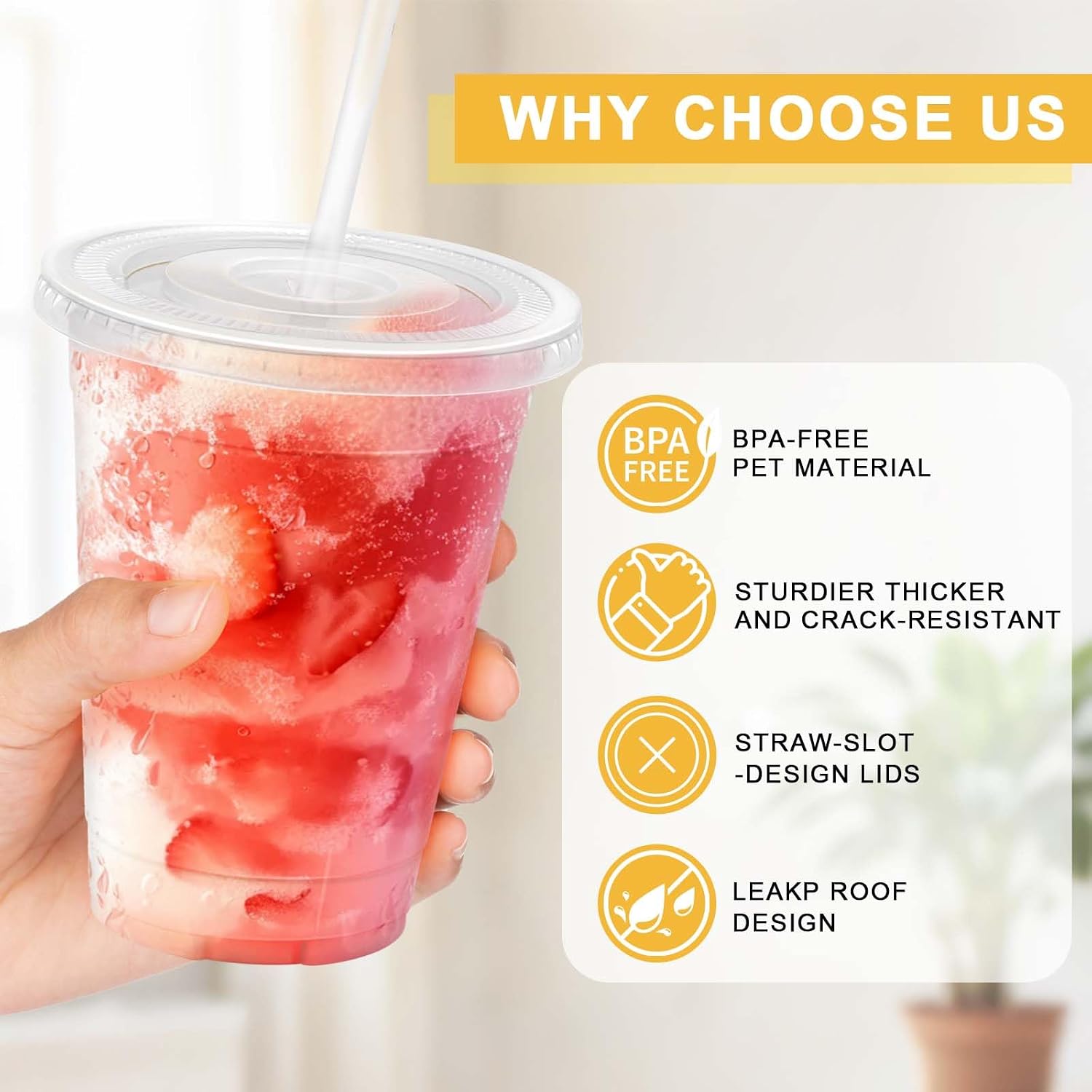 Clawsoff 100 Pack 16 oz Plastic Cups with Lids and Straws, Disposable Clear Coffee Cups with Lids, Sturdy To Go Cups for Iced Coffee, Smoothies, Milkshake, Cold Drinks