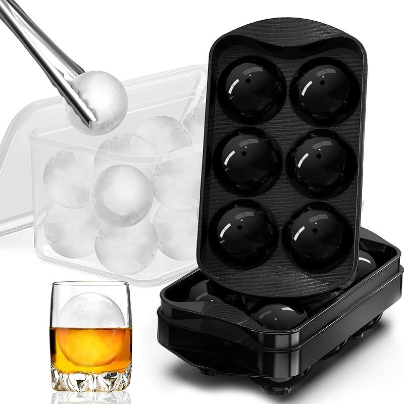 Whiskey Ice Cube Mold, Round Ice Ball Maker Set with Lid & Bin (2 Pack） | Storage Bin, Trays, and Tongs for Bourbon & Cocktails. Perfect Gifts for Whiskey Lovers.