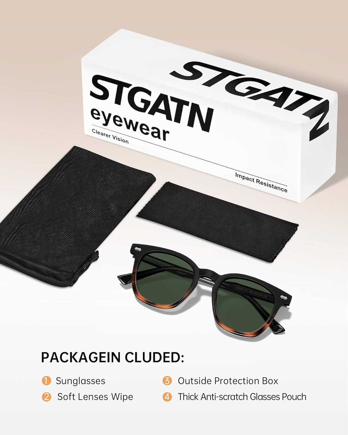 STGATN Sunglasses for Men Acetate UV400 Protection Anti-Glare Square Sun Glasses Driving Fishing Golf Hiking