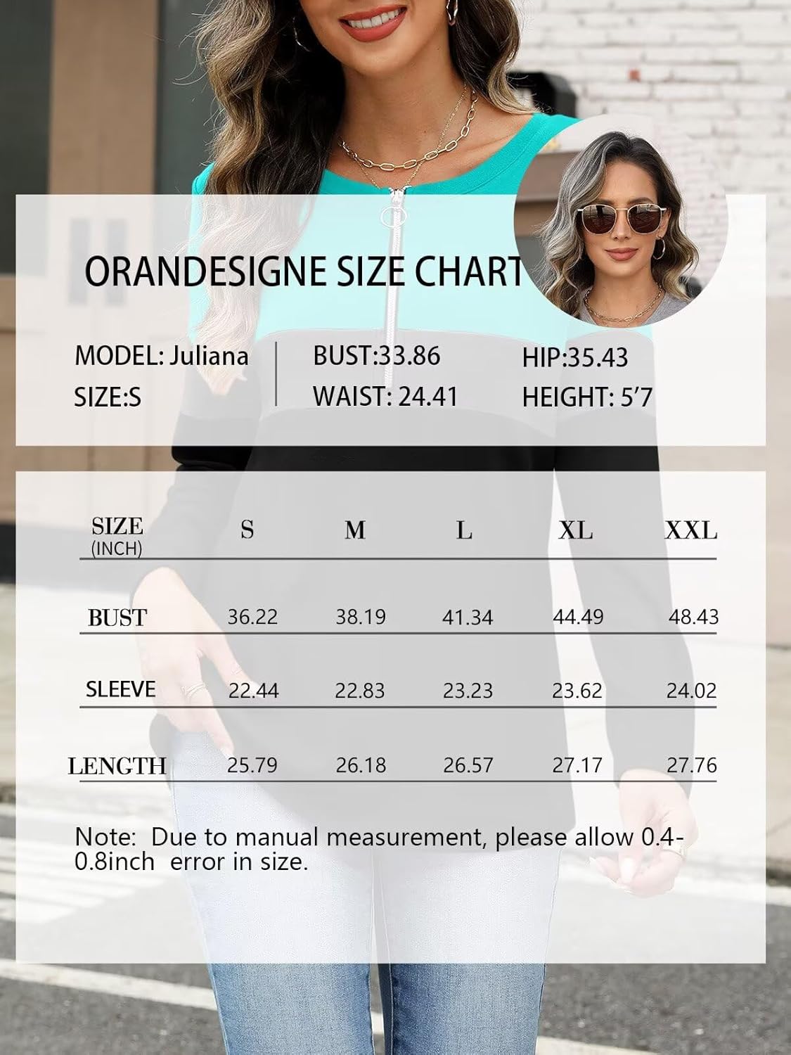 ORANDESIGNE Women's Long Sleeve Shirts Fall Zipper Tops Tunics Ladies Casual Tees Blouses - Image 6