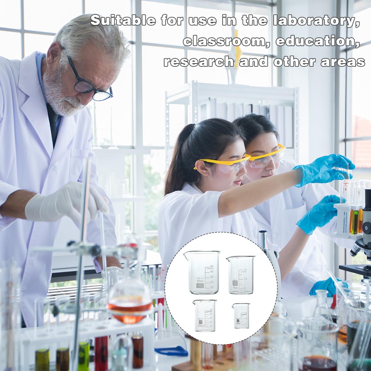 BUYGOO 5PZ Bicchiere Graduato 5ml 10ml 25ml 50ml 100ml Bicchieri con Beccuccio Set di Misurini in Vetro Bicchieri da Laboratorio Vetro da Laboratorio Bicchieri da Laboratorio per Esperimenti, Cottura