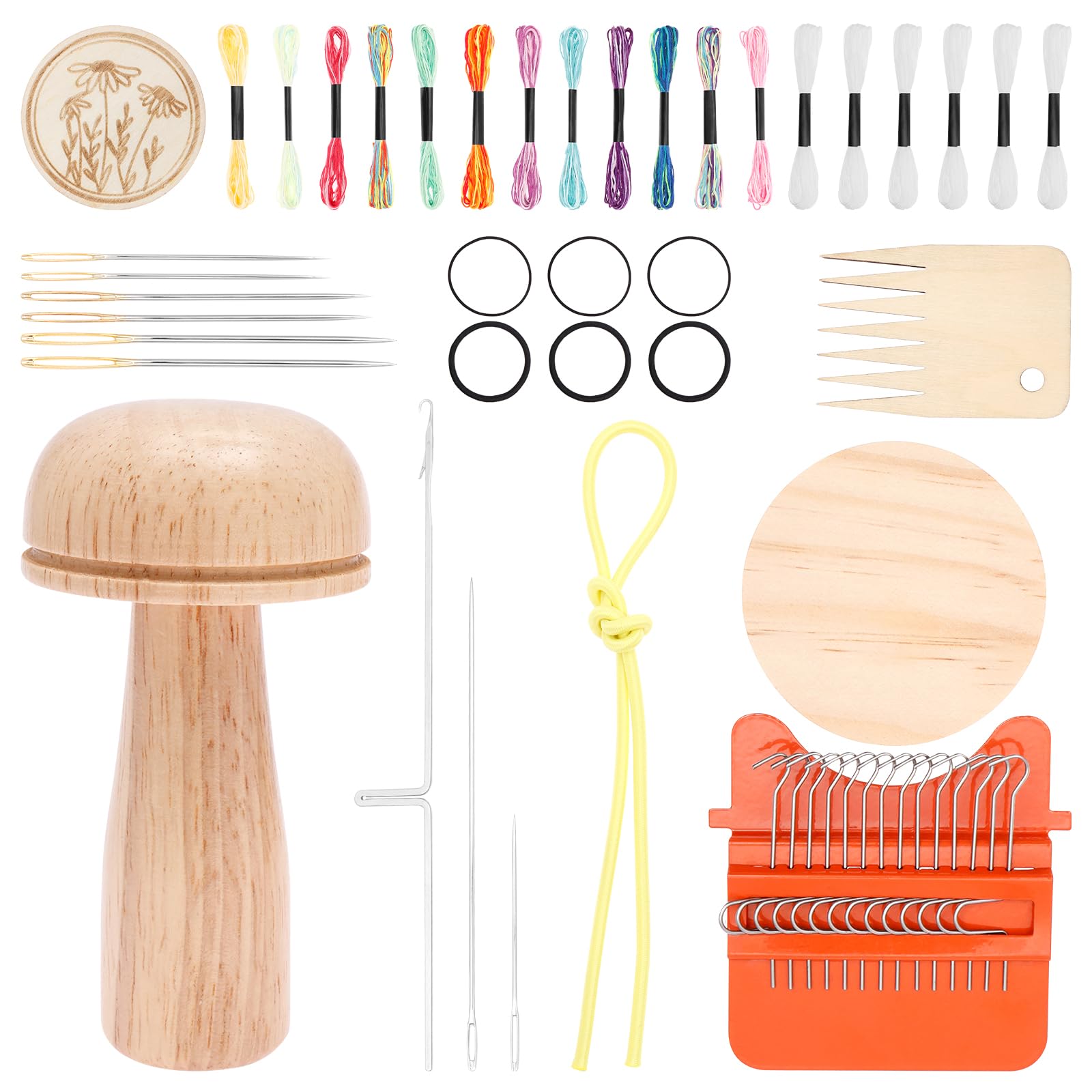 ZEJEXXB Darning Mini Looms Kit for Beginners Speedweve Darning Tool with Darnings Mushroom Threads Needles & Rubber Bands Versatile Sewing Supplies for DIY Handicraft & Repair Sweaters Pants Scarves