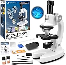 deAO Microscope Enfant Jouet pour Enfants, Science Microscope pour Enfants débutants Scientifique Experience LED Microscope avec Ensemble Lames de Microscope, Filtres colorés, Support de Téléphone