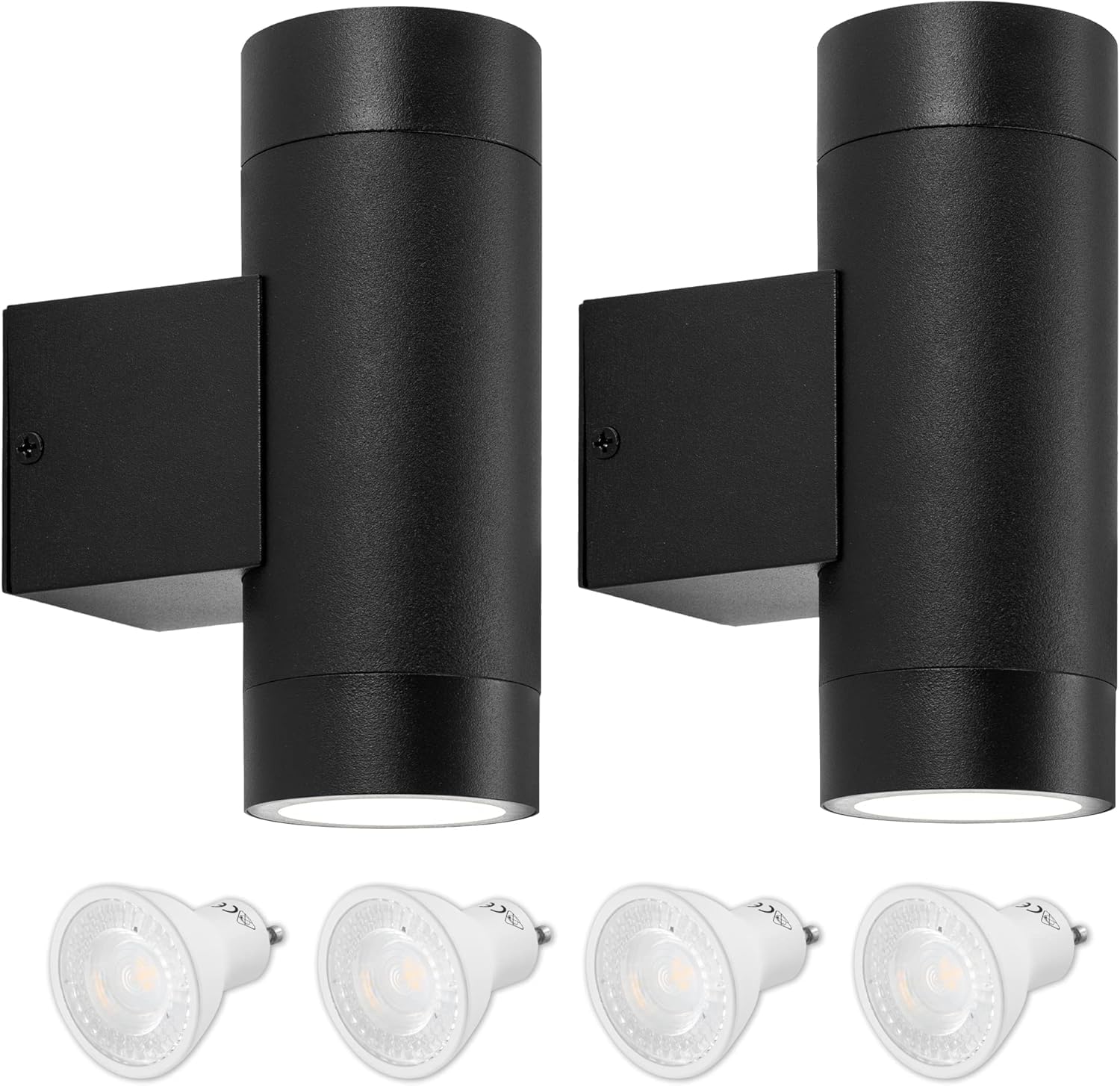 LUTEC 2 Stück Wandleuchte Aussen GU10, Wasserdichte Up and Down Leuchten Aussen, Aluminium Aussenleuchte Außenlampe Wand, Wandlampe für Eingang Terrasse, mit Glühbirne