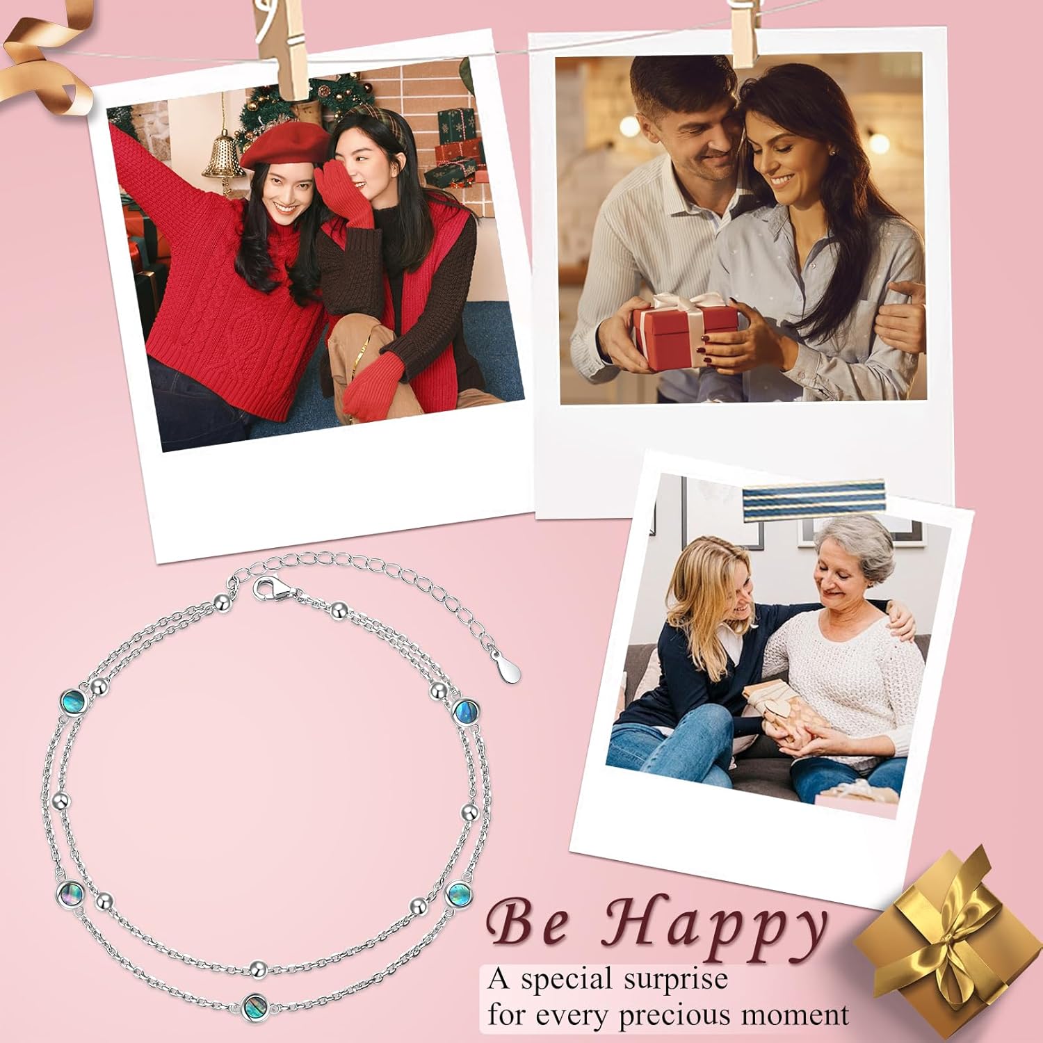 Flyow Anklet for Women S925 Sterling Silver Adjustable Foot Beaded Heart Charm Ankle Bracelet Anklets Jewelry - Image 8