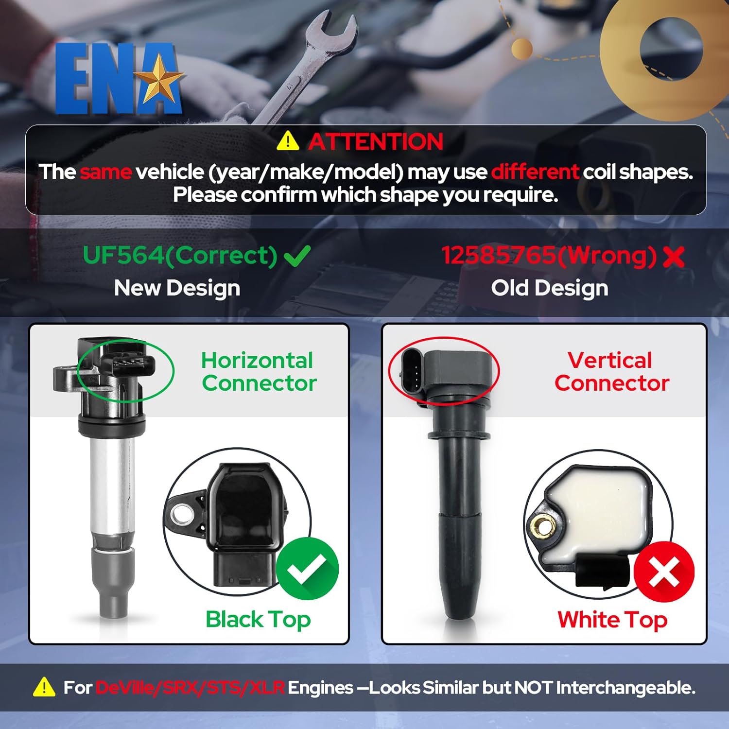 ENA Set of 8 UF564 Ignition Coil Pack Compatible with V8 4.4L 4.6L 2004 2005 2006 Buick Lucerne Cadillac DeVi1le Seville DTS SRX STS XLR 2004-2006 4.4 4.6 coil packs for 12594176
