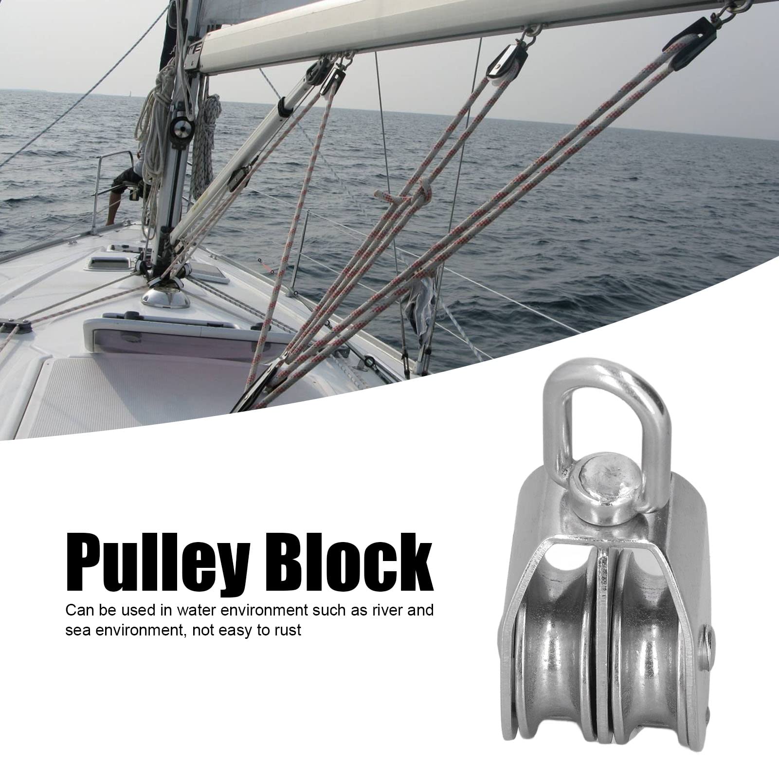 Doppelter Flaschenzug, robuste Doppelrollenrolle aus Edelstahl 304 for Yachten und Boote – 50 mm/2,0 Zoll mit 400 kg Tragfähigkeit
