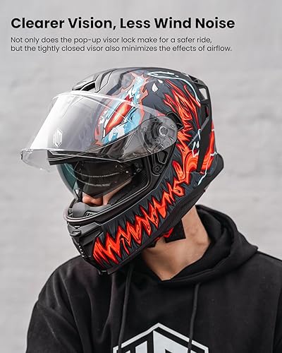 Miniatura 3 de ILM Cascos de motocicleta DOT ECE de doble visera, casco de carreras de calle de cara completa para hombres y mujeres, modelo MF567 (rojo fuego, M)