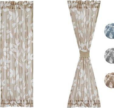 Treatmentex Sidelight French Door Panels 72inches Long Leaf Print Design Narrow Side Door Window Curtains for Front Back Glass Doors Linen Textured Taupe 26" W x 1Pair