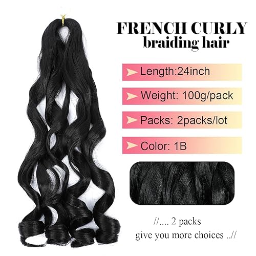 Miniatura 2 de Cabello rizado francés trenzado de 24 pulgadas, 2 paquetes de cabello de ganchillo ondulado suelto negro, preestirado, 3.53 ozpaquete, extensiones