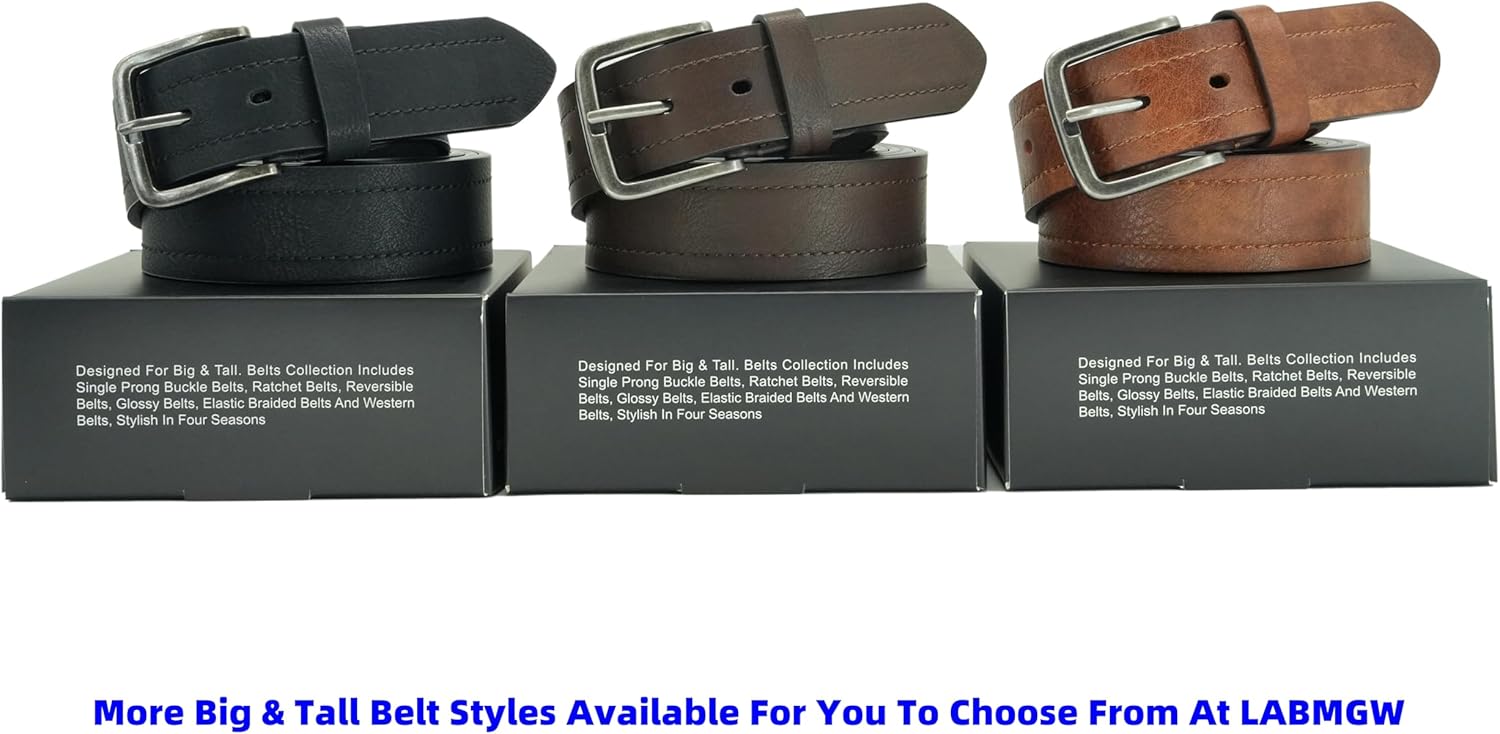 Men's Belt Big and Tall Leather Jeans Dress Belt Black Brown 36-81 Inch - Image 7