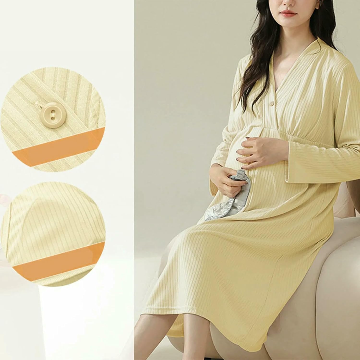 Maternity Delivery Pjs Maternity Dress Breast Feeding Nightdress Summer Thin Belt Breast Pad Women