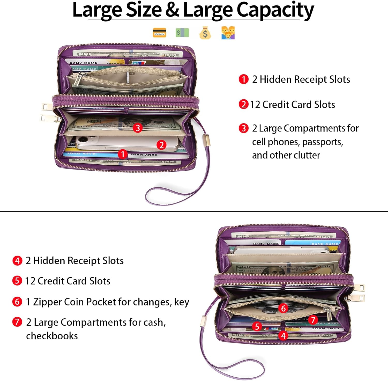 GAEKEAO Wallet for Women Clutch RFID Blocking Wristlet Leather Purse Large Capacity Credit Card Holder with Grip Hand Strap - Image 8