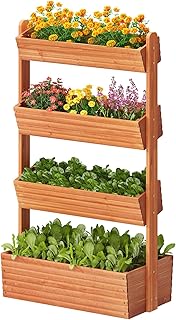 GHWIE Wooden Garden Planter Box, Raised Bed with Vertical Plant Rack, In...