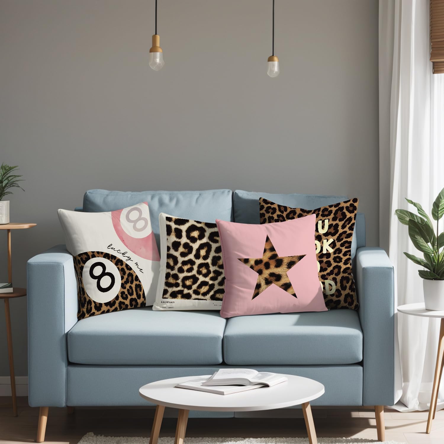 Preppy Room Decorative Pillow Covers,Leopard Cheetah Lucky 8 Balls Throw Pillow Covers Decorations for Women Teen Girl Room Sofa Couch,18x18 Inch Pillowcase Set of 4