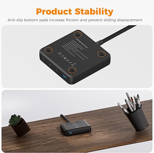 Miniatura 7 de TESSAN Estación de carga PD de 100 W para múltiples dispositivos, bloque de cargador USB C 6 en 1 compatible con iPhone 1615, MacBook, base de carga