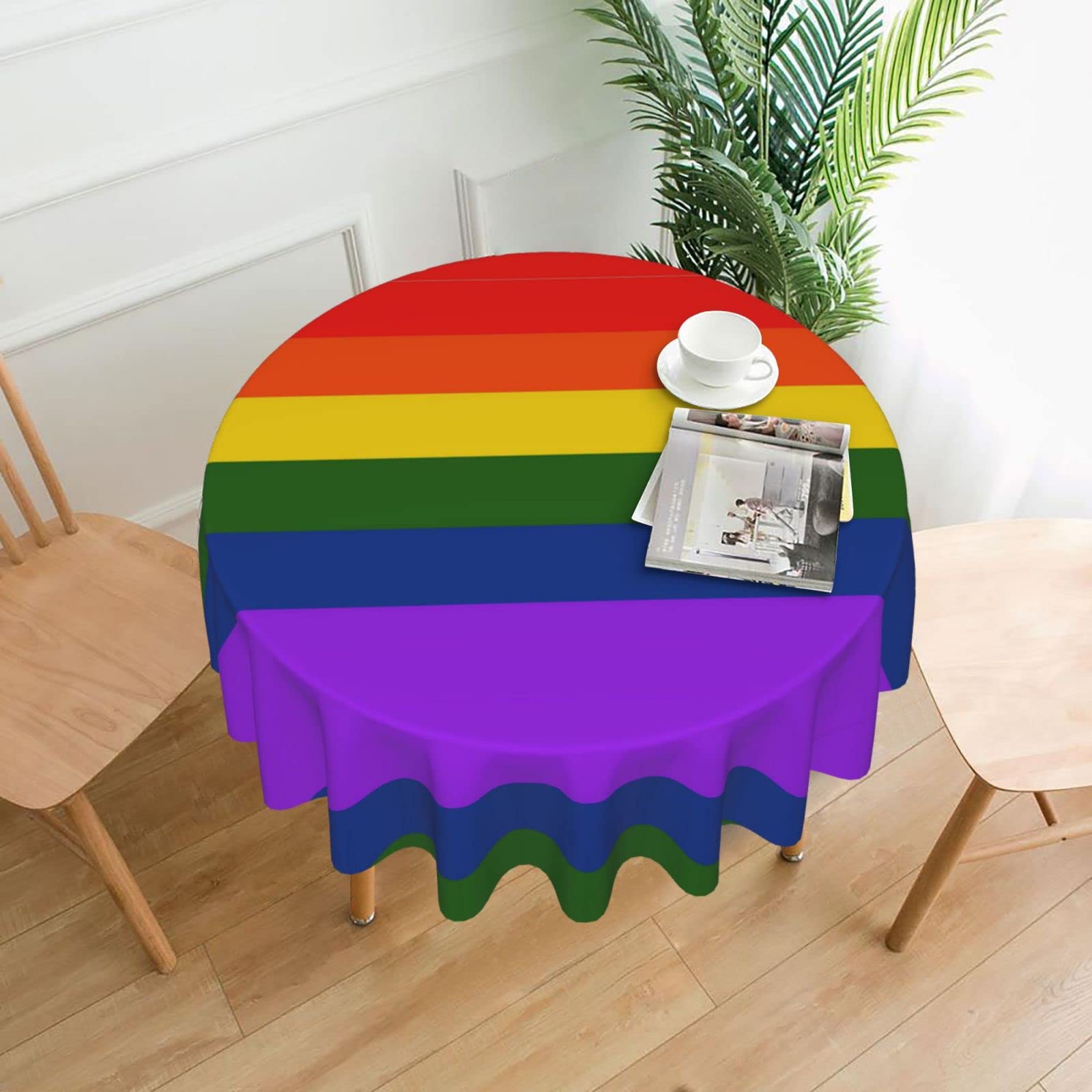 Lawenp Rainbow Flag Decorative Round Table Cloths - 60 Inches in Diameter for Buffet Tables, Parties, Holiday Dinners.