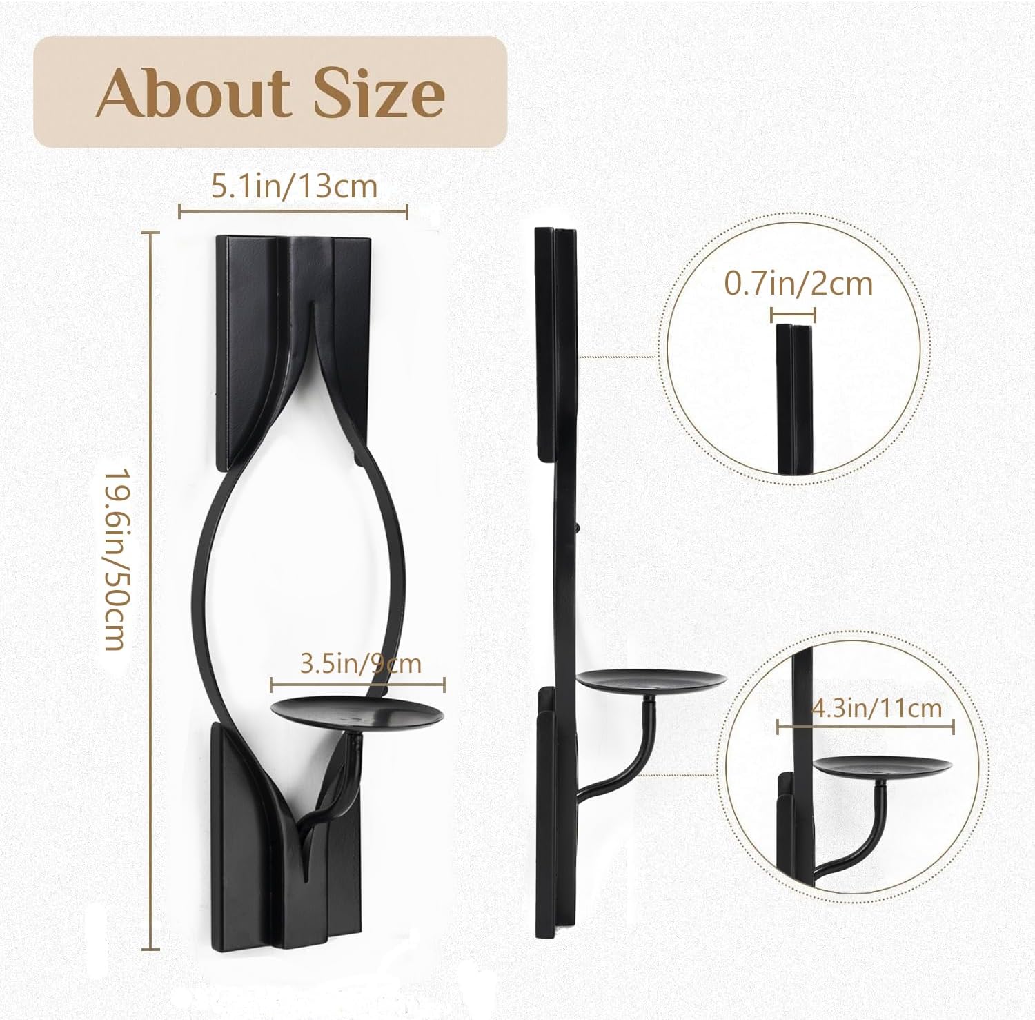 Wall Candle Sconces Set of 2, Decorative Metal Candle Holder for Living Room, Farmhouse, Fireplace (Matte Black)