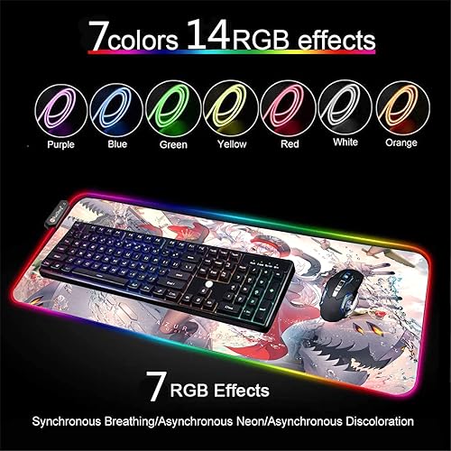 Miniatura 3 de Mouse Pads Sexy Anime Girl RGB Mouse Pad PC Gaming Large Mousepad XXL Mause Pad Rubber LED Backlit Mausepad Led Desk Mat 24 inch x12 inch