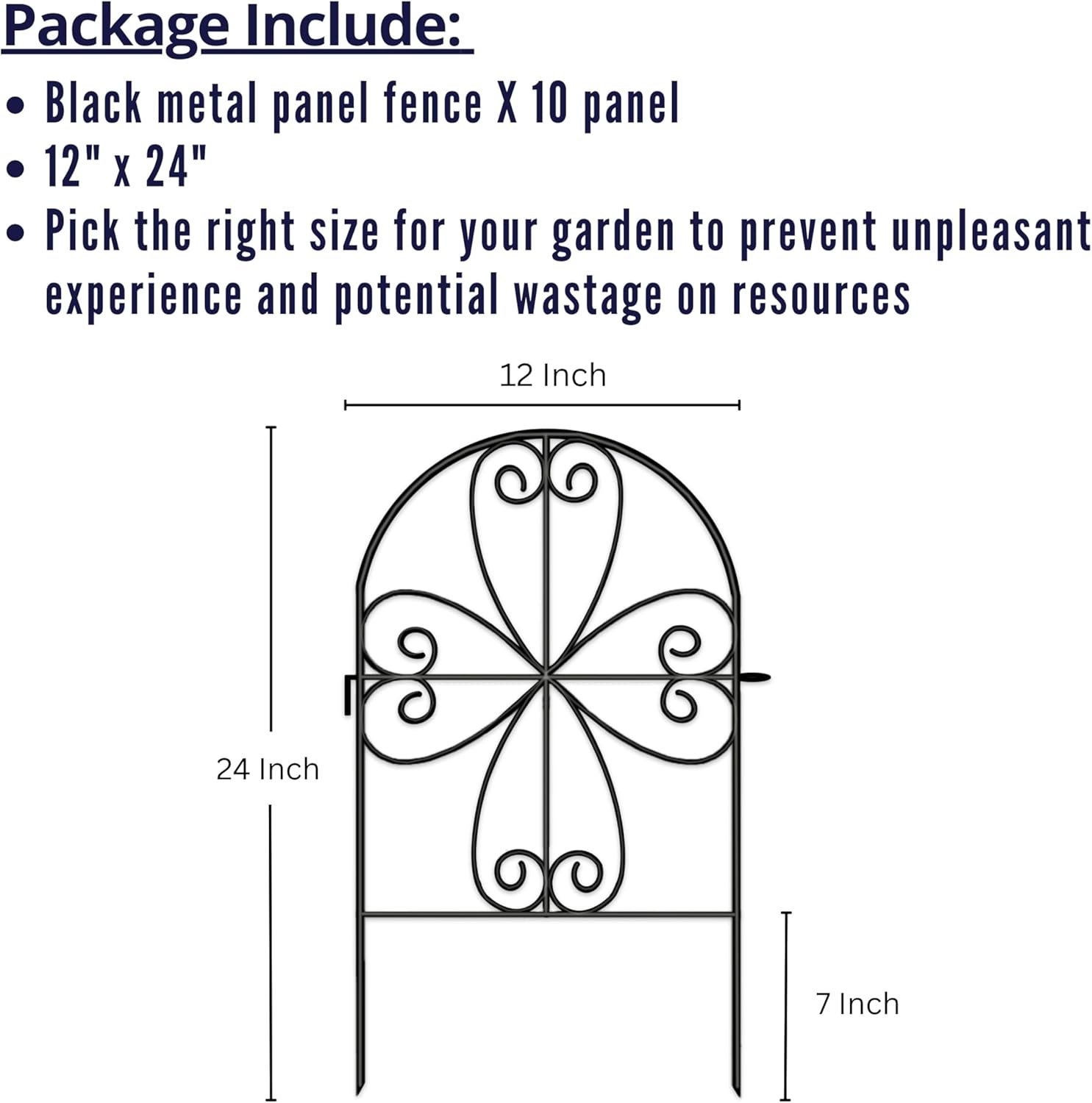 ShopLaLa Decorative Garden Fence Animal Barrier (10 Panels) 12in(L) x 24in(H) Rustproof Decorative Black Metal Wire Fencing Flower Bed Edging for Landscape, Small Dog Fences Patio Yard Outdoor Decor