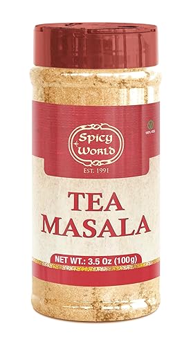 Spicy World Tea (Chai) Masala Indian Spice Blend 3.5 oz Jar  Todo Natural  Vegano  Sin Colores  Auténtica mezcla de 8 especias de la India  Perfecto