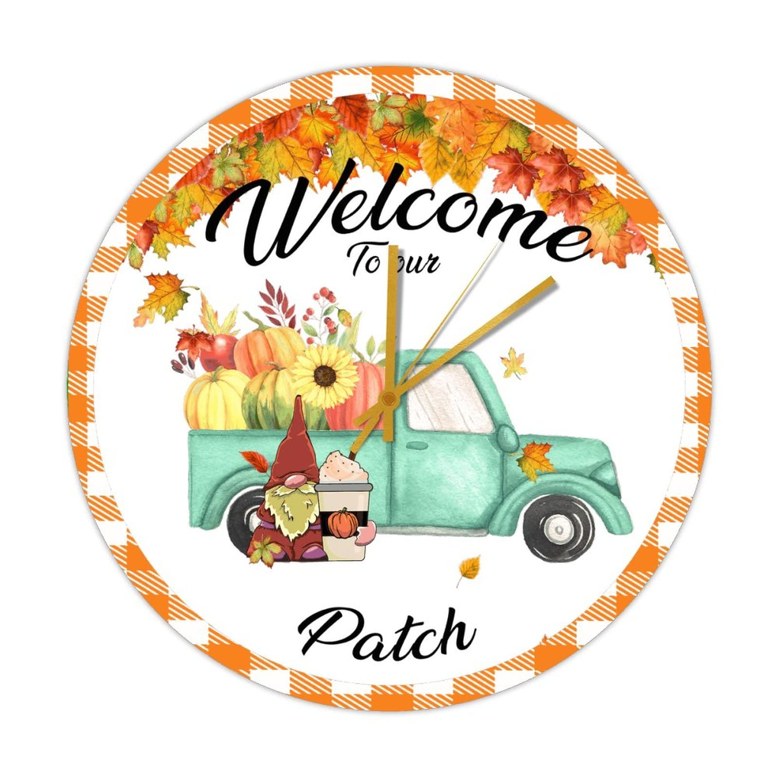 Horloge en bois Welcome to Our Patch deco automne pour salon et cuisine