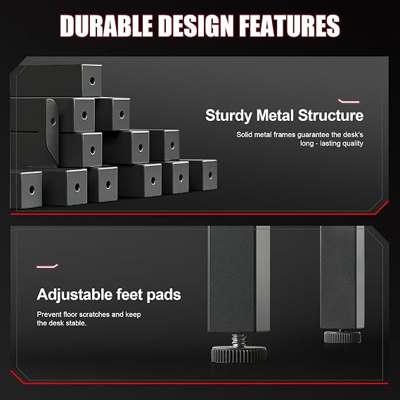 GTPLAYER 55 Inch Gaming Desk with LED Lights, Large Computer Desk with Mouse Pad for Home Office, T-Shaped Carbon Fibre Surface PC Game Workstations with Headphone Hook
