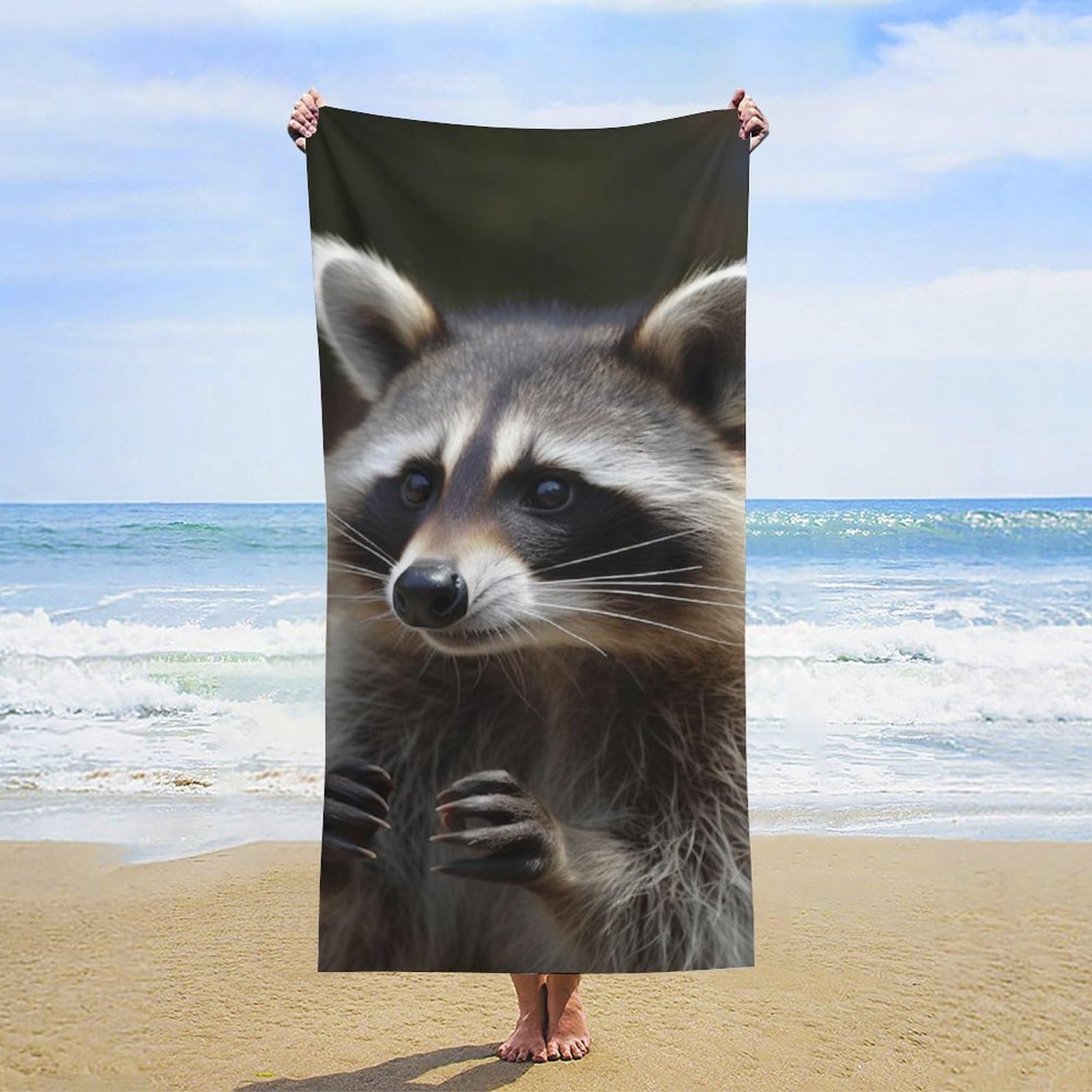NTVOWPZO Raccoon Beach Towel Oversized Microfiber Bath Towels Lightweight Sand Proof Beach Towels Absorbent Pool Towels for Swimming Yoga Bathroom Towel 31.5" X 63"