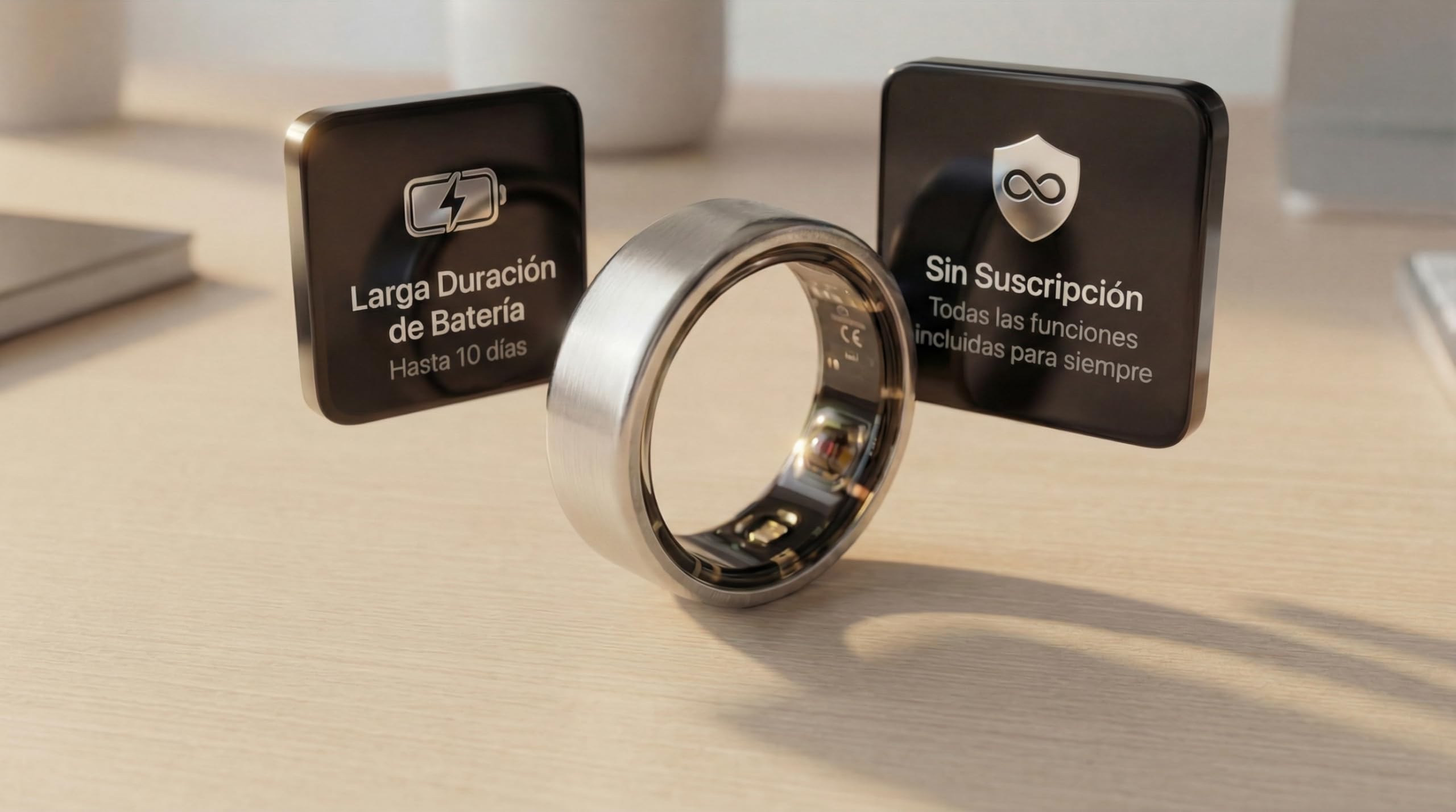 Eclipse RIng | Anillo Inteligente Hombre y Mujer Sin Suscripción | Smart Ring Salud y Fitness | Sueño, SPO₂, VFC, Frecuencia Cardíaca, Glucosa | Titanio y Acero (Ice Silver, 12 (XL))