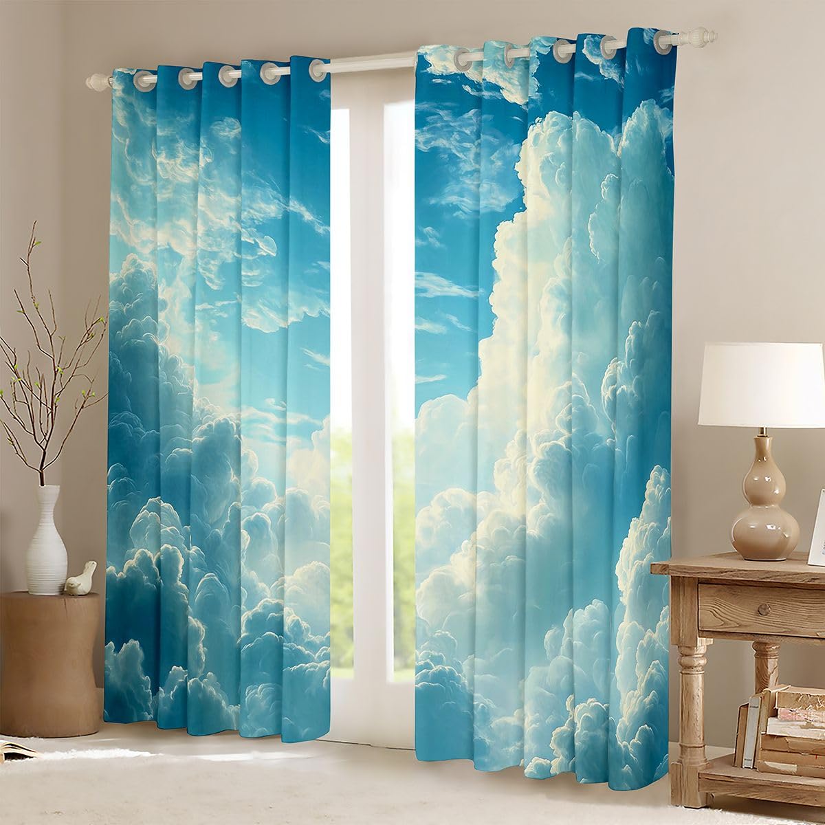 Homewish Rideau Occultant 117x183 cm Clouds,Rideau Bleu Sky,Rideaux Voilage Landscape Design,Voilage Fenetre Enfants Garçons Filles Bleu Sky et Blanc Cloud pour Chambre Salon