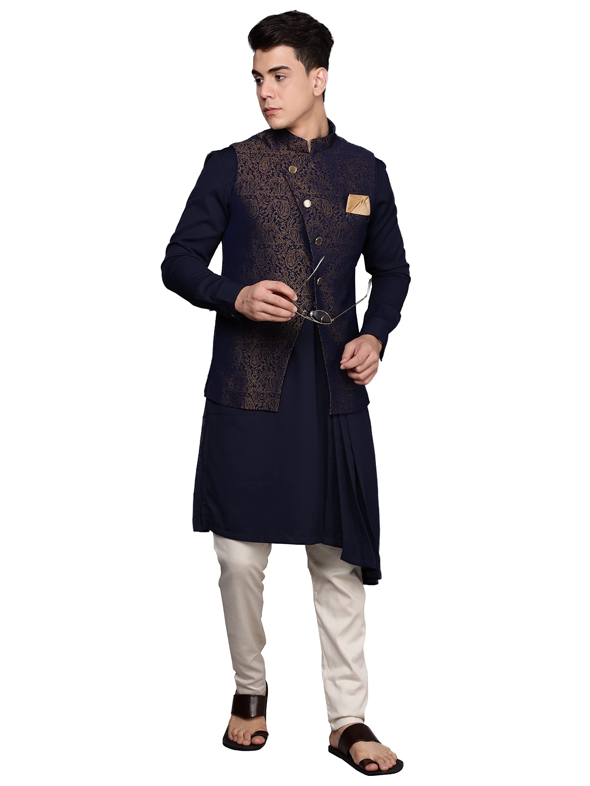 manyavar Art Silk Kurta Jacket Set for Men-picture-50