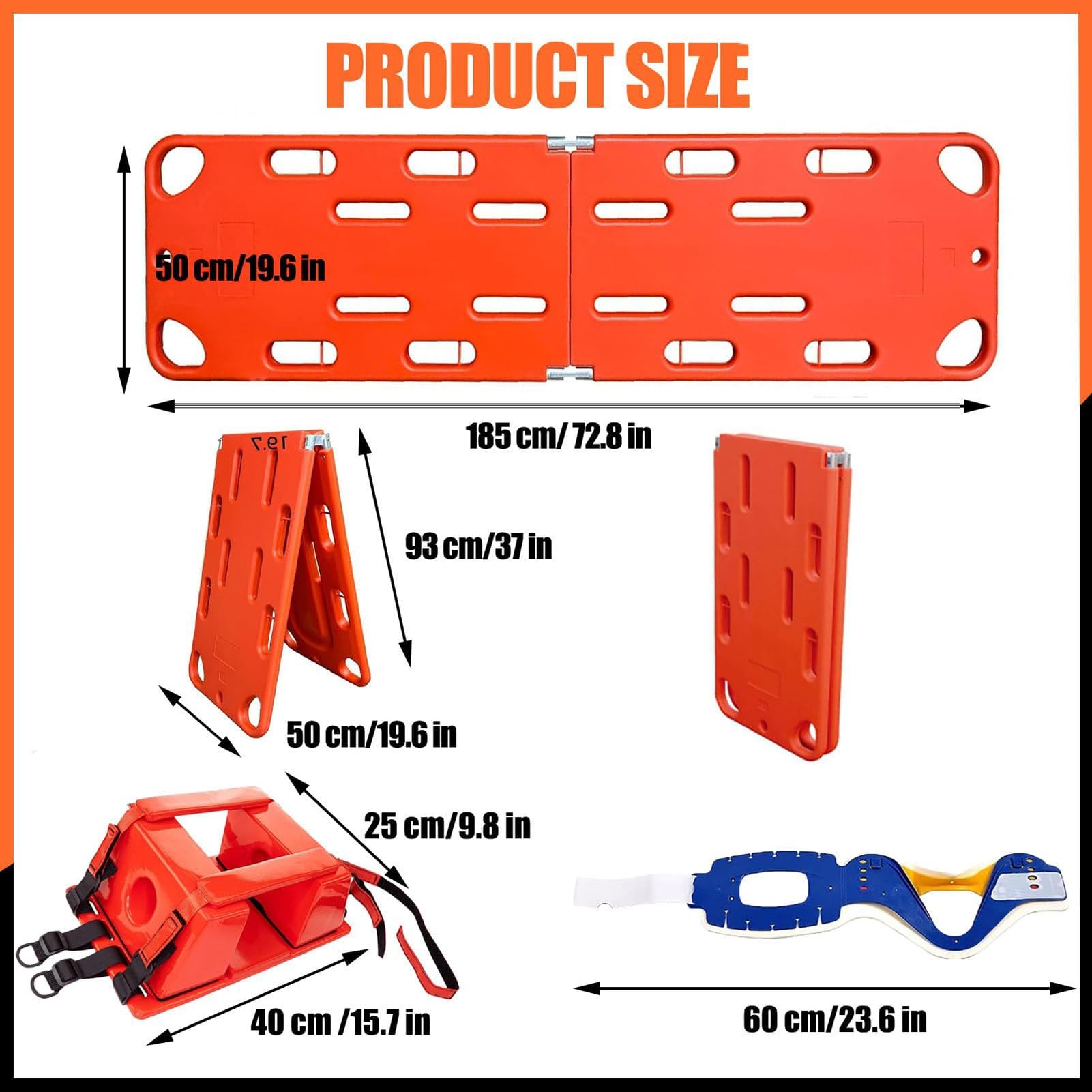 Tavola Spinale Leggera Per Soccorso D'Emergenza, Barella Pieghevole In Polietilene Primo Soccorso, Barella Pieghevole In Plastica 2/4, Capacità Di Carico 159 Kg, Per Soccorritori(2-fold)