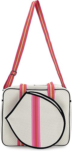 Miniatura 3 de Bolsa de mano de tenis para raqueta de tenis para mujer, bolsa de hombro para raqueta de tenis para niñas (blanco y rosa)