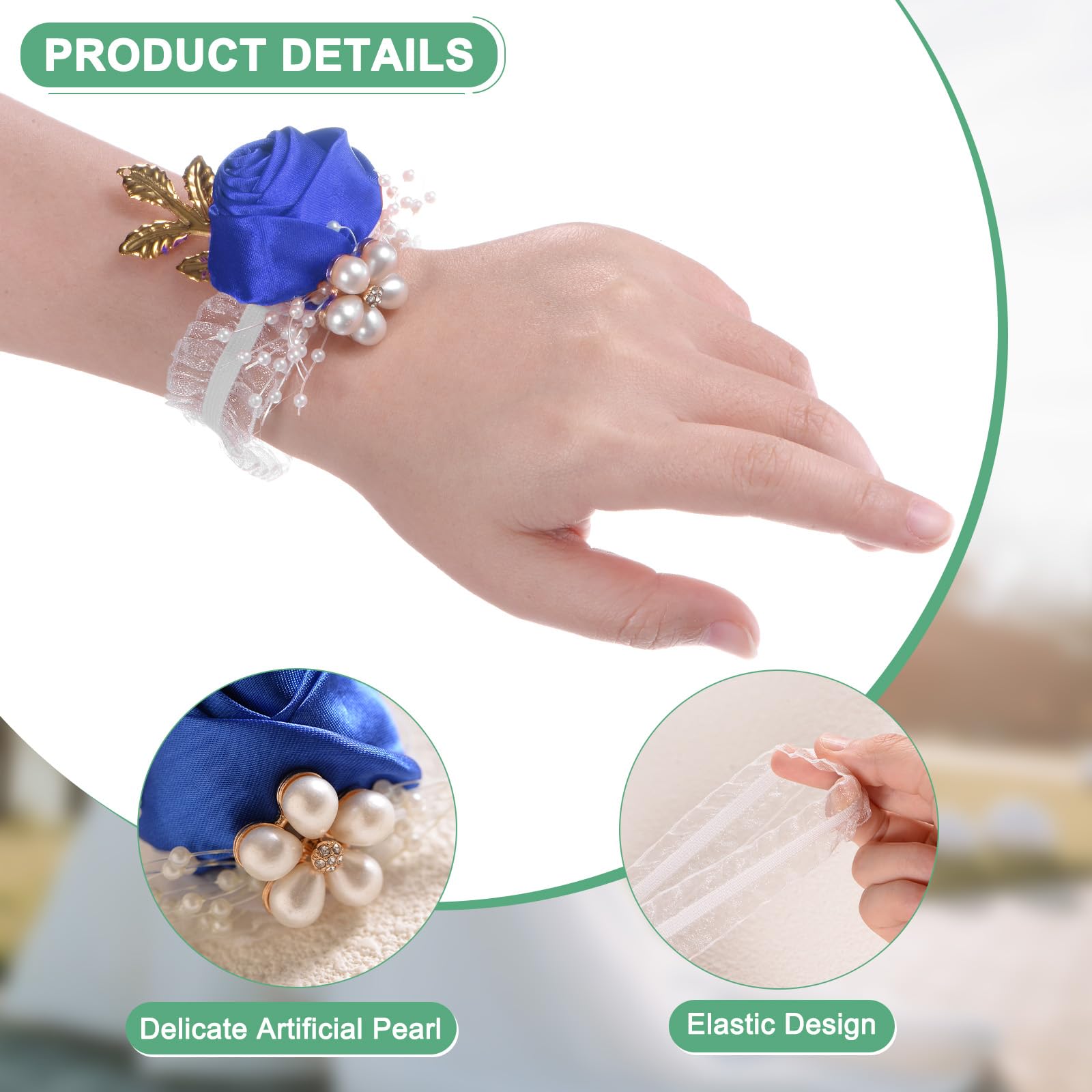 M METERXITY 6-Pack Wrist Corsage Bracelets, Artificial Flower Corsage Wristlets for Wedding/Prom/Party - Image 2