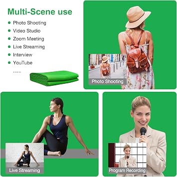 Aimosen 12 X 10 FT Large Green Screen Backdrop for Photography, GreenScreen Background for Zoom Meeting, Polyester Cloth Fabric Curtain, Chromakey Video Photoshoot Studio YouTube Conference Streaming