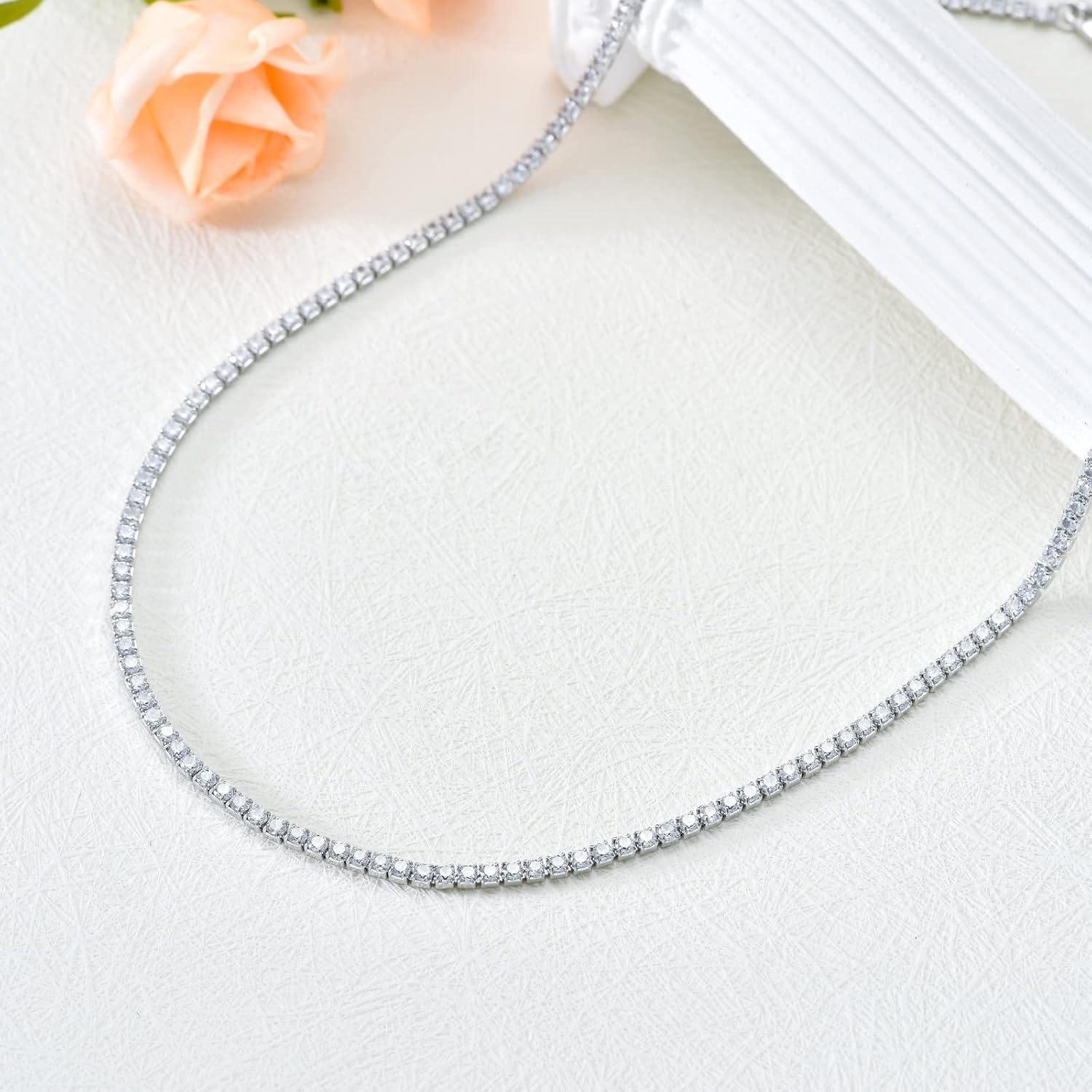 Sterling Silver Cubic Zirconia Tennis Necklace Simulated Diamond Cut Tennis Chain Necklaces Jewelry Gift for Women and Men 14, 15, 16, 18, 20, 22, 24, 26"
