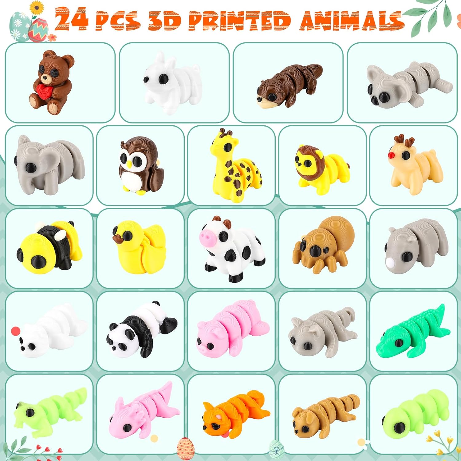 24 Pack Easter Eggs with 3D Printed Toys Easter Egg Fillers, Mini Animal Fidget Figures for Basket Stuffers Basket Essentials Egg Hunt Easter Gifts for Boys Girls