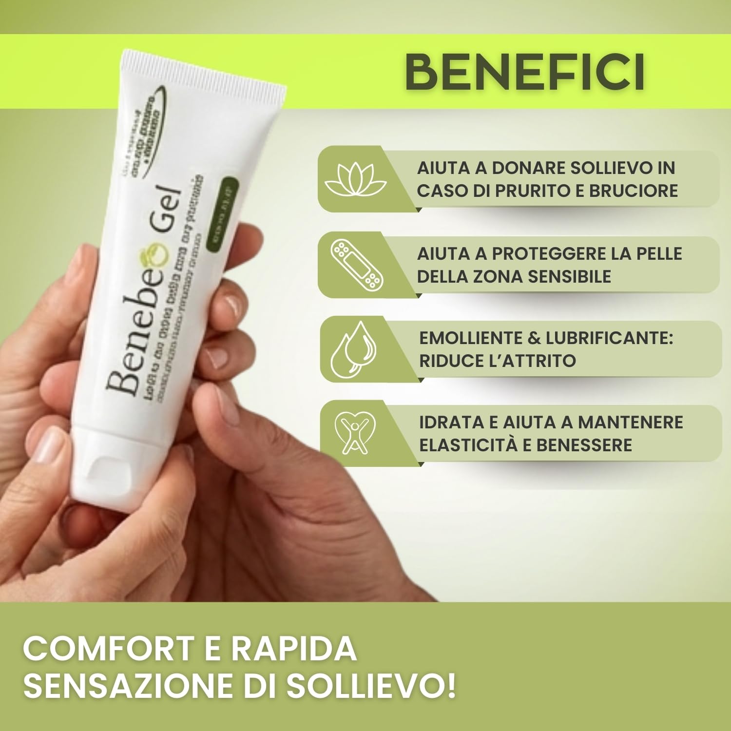 Benebeo Gel Wellvit - Crema Anale, Crema Intima Lenitiva Prurito Bruciore Zona Ano-Perineale con Acido Ialuronico e Pantenolo, Sollievo per Fastidio e Sensibilità, pH Fisiologico - 50 ml Made in Italy