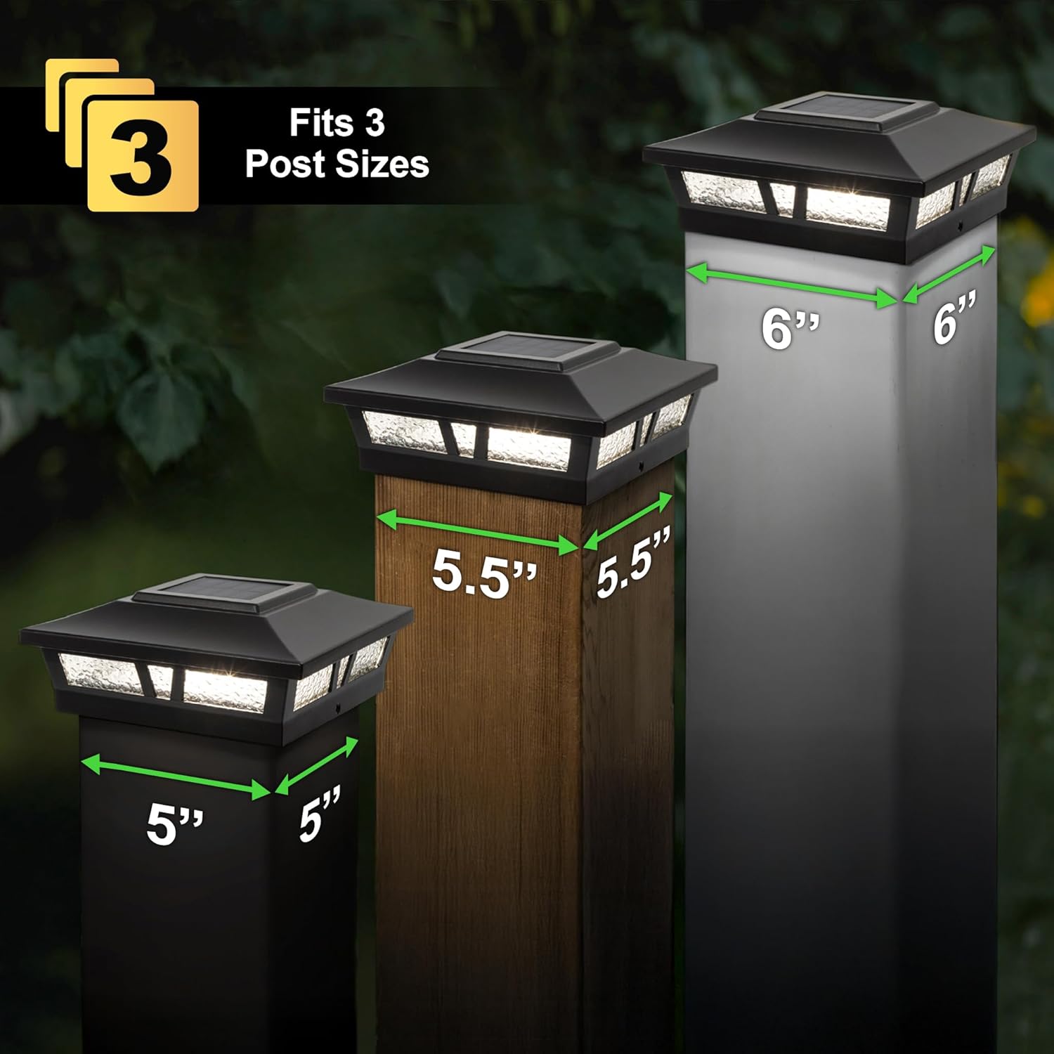 Classy Caps Oxford Low-Profile Solar Post Cap - Outdoor Deck and Fence Solar Lighting, Fits 5"x5", 5.5"x5.5", 6"x6" Posts, Black Aluminum, Warm White Light (2 Pack)