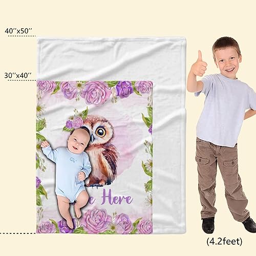 Miniatura 56 de Manta personalizada con diseño de jirafa y elefante, manta de franela suave, acogedora y ligera con nombre para sofá, cama, sofá, regalo, unisex