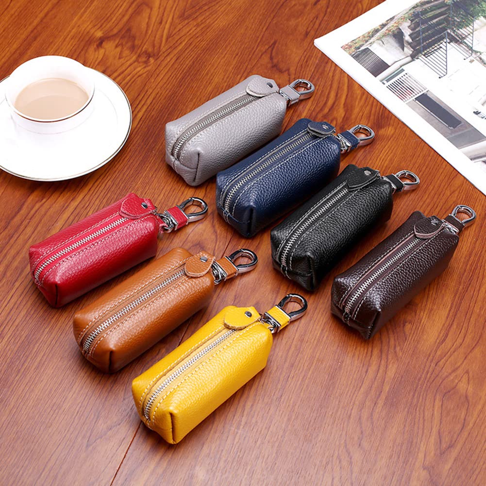 Ihreesy Étui Porte-Clés Cuir De Vachette Multifonctionnel - Pochette Clés Voiture Avec Fermeture Éclair Et Porte-Monnaie, Rouge