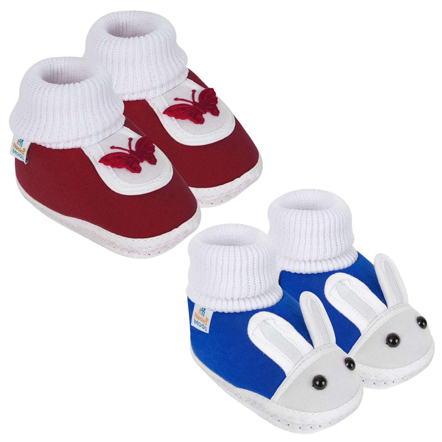 6 To 12 Months Baby Boys & Baby Girls Pack Of 2 Pair Cotton Rabbit & Butterfly Booties (Maroon,Blue) -BT85andSK132-image-47