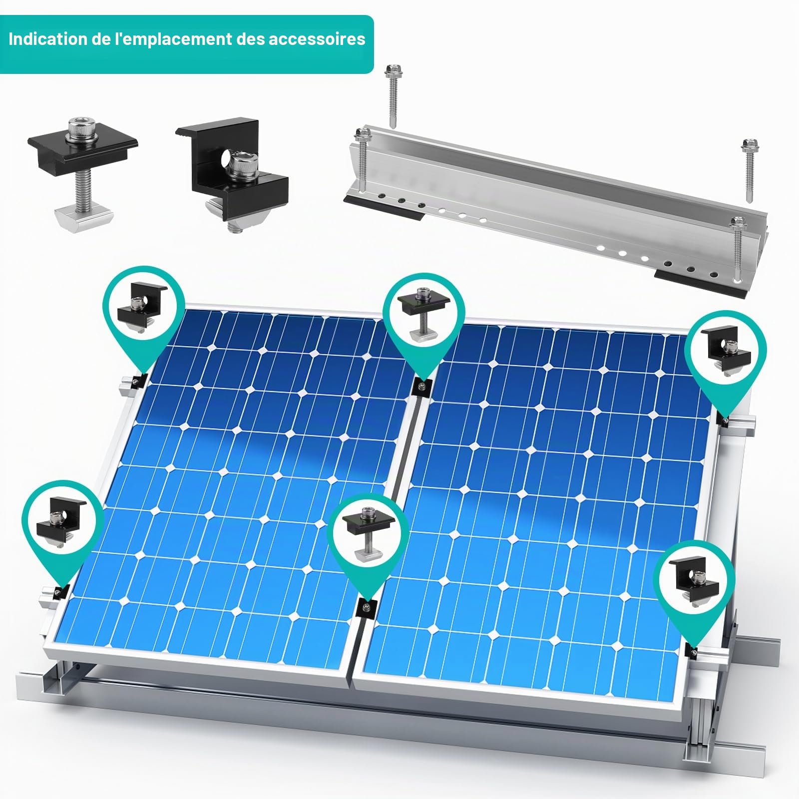 EXLECO Lot de 6 Supports Solaires de 30 cm pour Toit Plat - Kit de Montage pour Centrale de Balcon - Panneau Solaire Photovoltaïque - Rail de Montage