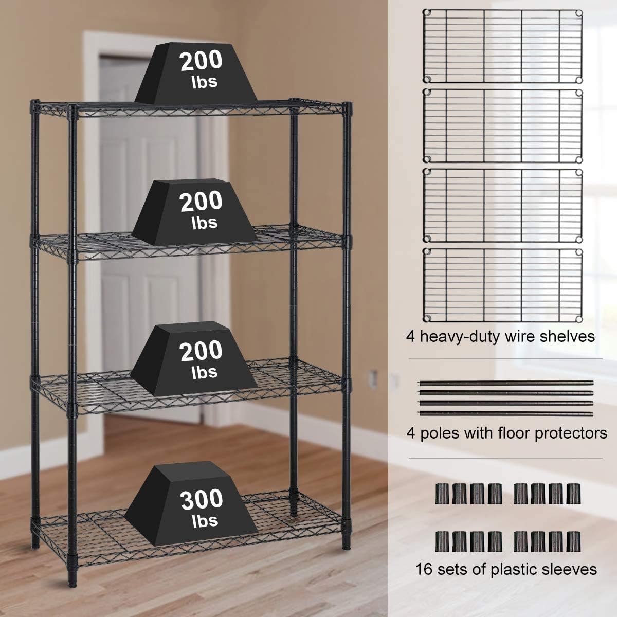 ZZD NSF Storage Shelves for Storage Rack, 82" Height 6 Tier Heavy Duty Wire Shelving Unit 2100Lbs Capacity Metal Storage Shelf Adjustable Rack for Restaurant Garage Kitchen (Black, 4 Tier 54" Height)
