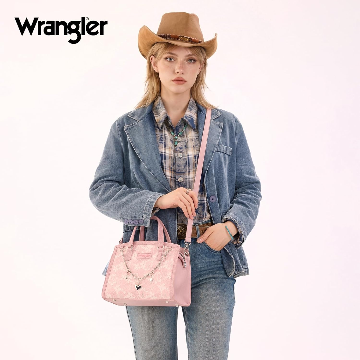 Wrangler Lace Tote Bag for Women, Medium Crossbody Top Handle Handbags Ladies Satchel Elegant Purse Charms for Wedding Gift