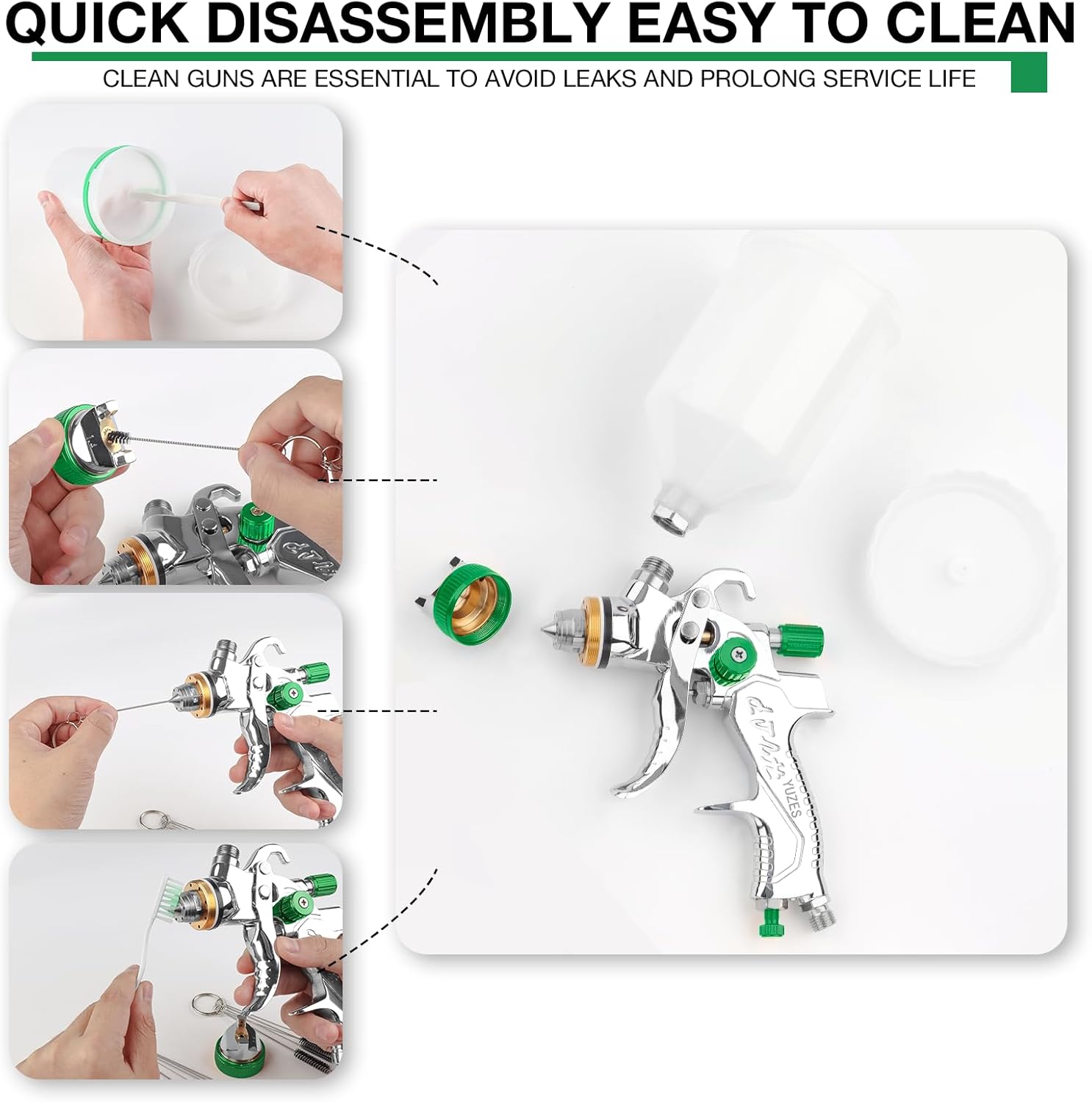 YUZES HVLP Spray Gun Kit with 1.4/1.7/2.0mm Nozzles & Air Filter with Pressure Gauge, Easy to Use Spray Paint Gun for Cars, Air Spray Gun for Painting Cars, Furniture, DIY Painting Primer, Clear Coat