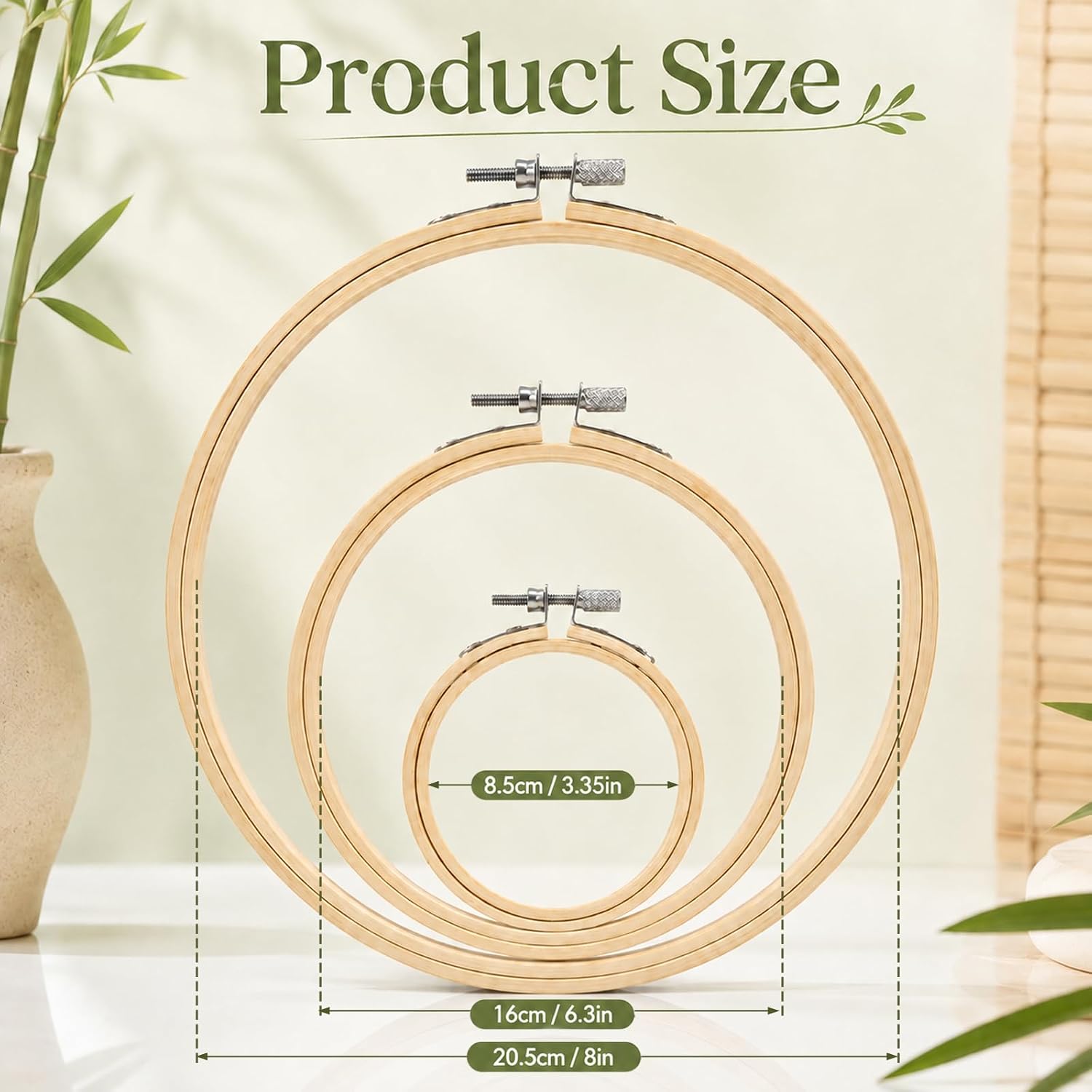 3 Pack Embroidery Hoops, 3 6 8 Inch Round Bamboo Cross Stitch Hoops