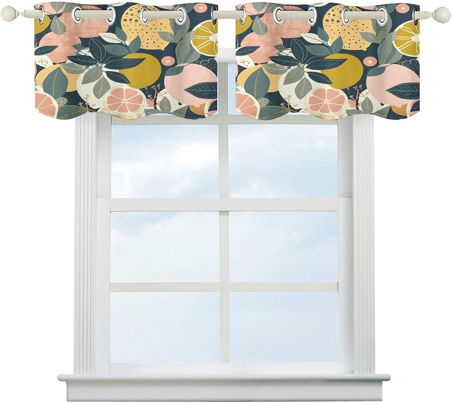 Lemon Citrus Pattern Curtain 2 Panels, Polyester Fiber, Blackout Insulated Window Curtain, Curtain Valance for Kitchen Dining Room Living Room Cafe Small Window 52 * 18.1 Inches